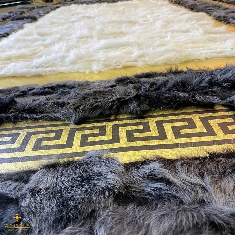 100% Natural Handmade Sheepskin Gray Gold And White Living Room Rug