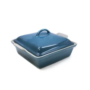 2qt Heritage Stoneware Covered Square Casserole Teal