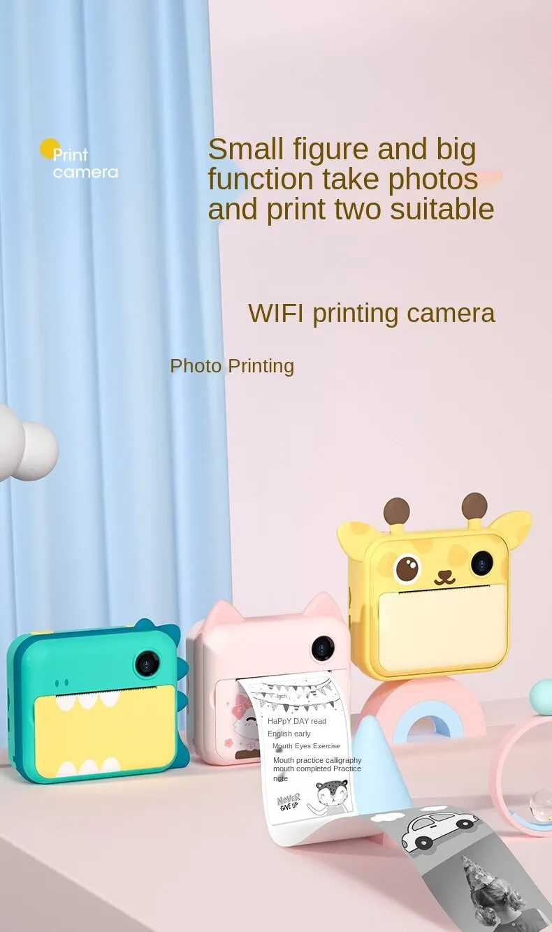 3-in-1 Cartoon Photography Children Print Camera with 32G Memory Card