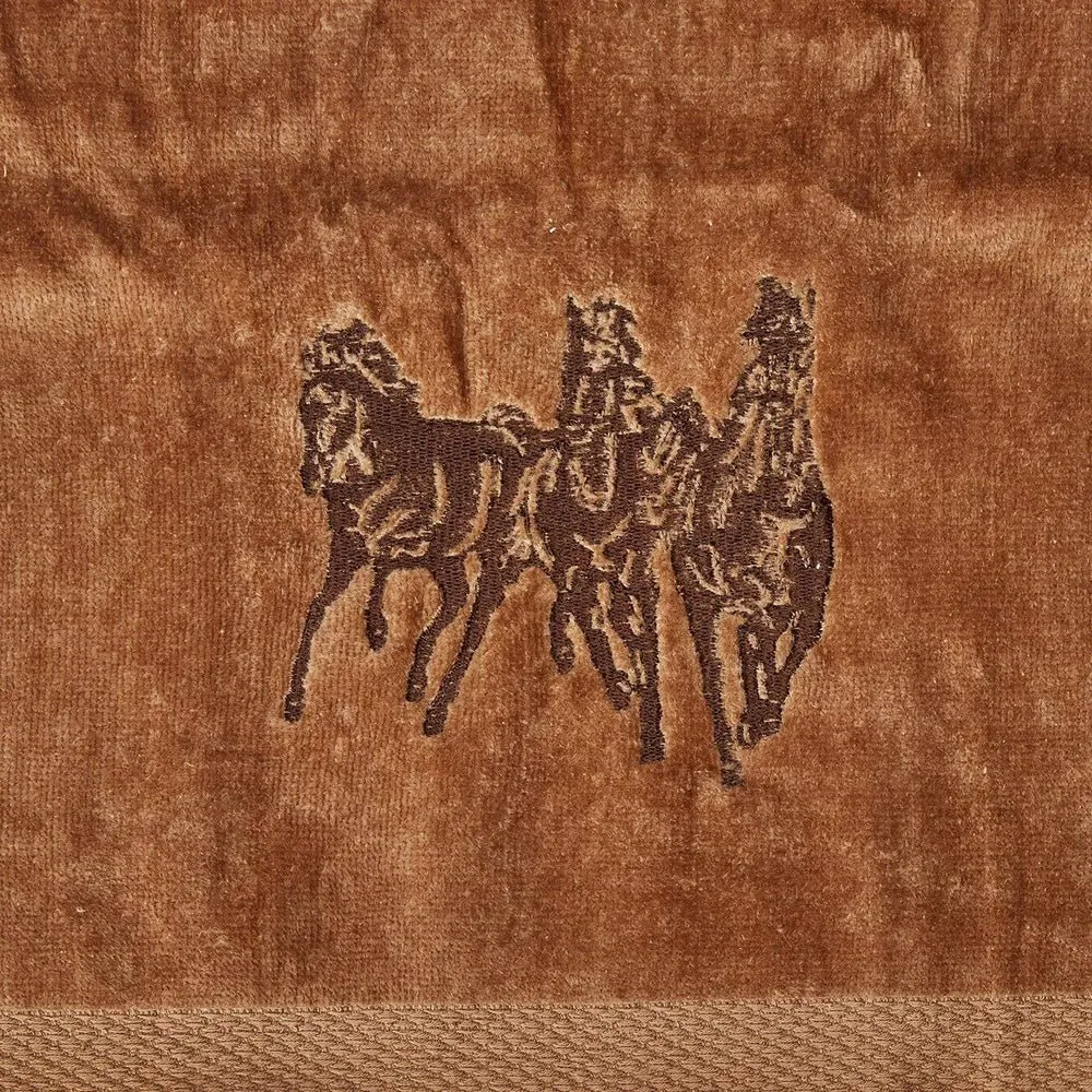 3 Running Horses Embroidery 6-PC Bath Towel Set - Mocha