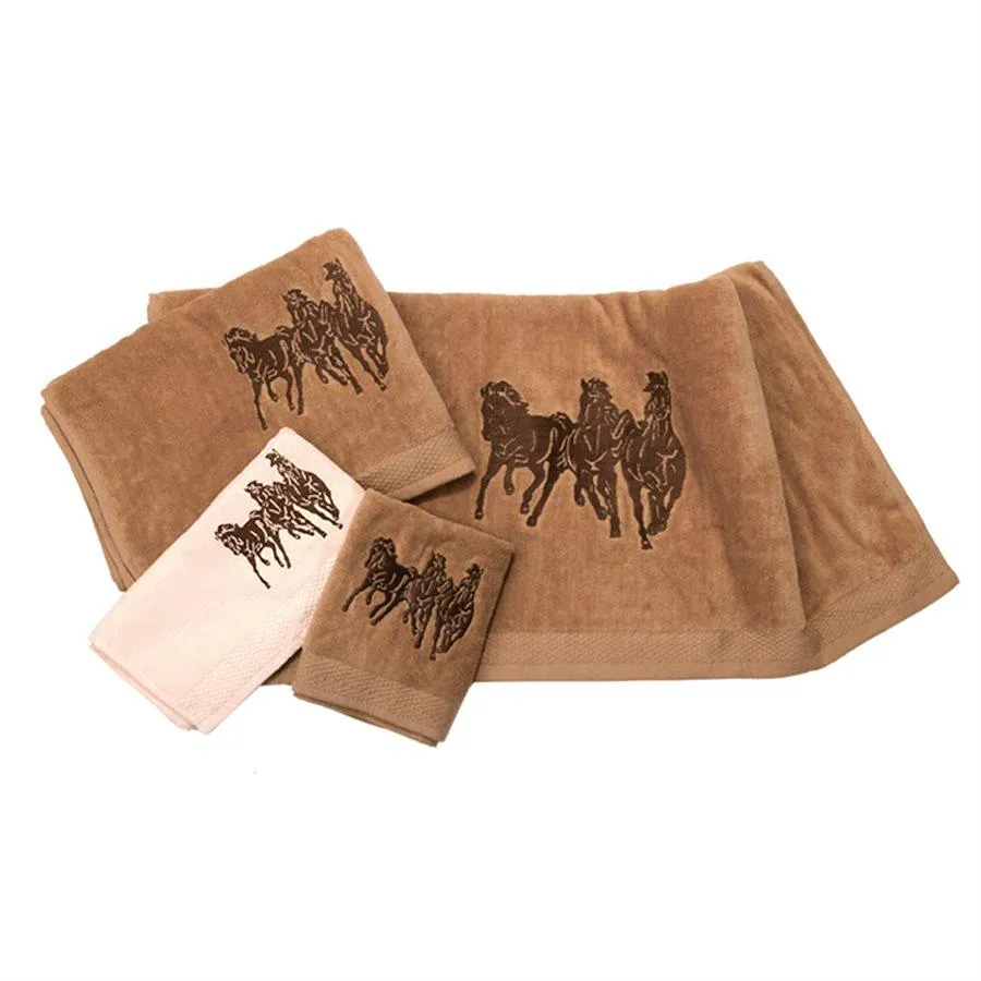 3 Running Horses Embroidery 6-PC Bath Towel Set - Mocha