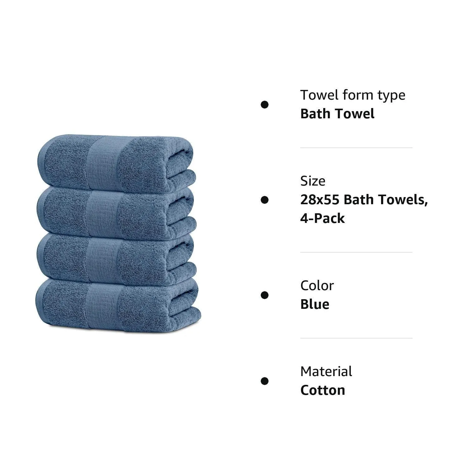 4 Pack Resort Collection Soft Bath Towels 28x55 in Luxury Plush Cotton Blue