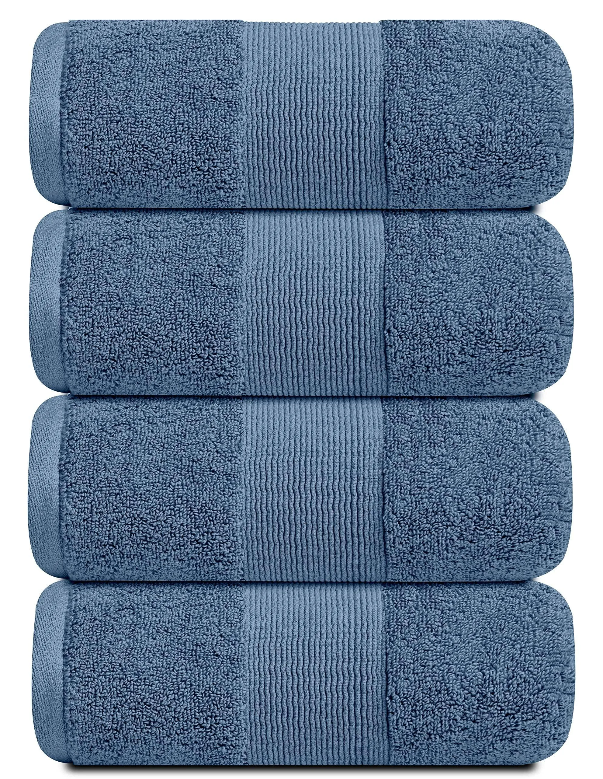 4 Pack Resort Collection Soft Bath Towels 28x55 in Luxury Plush Cotton Blue