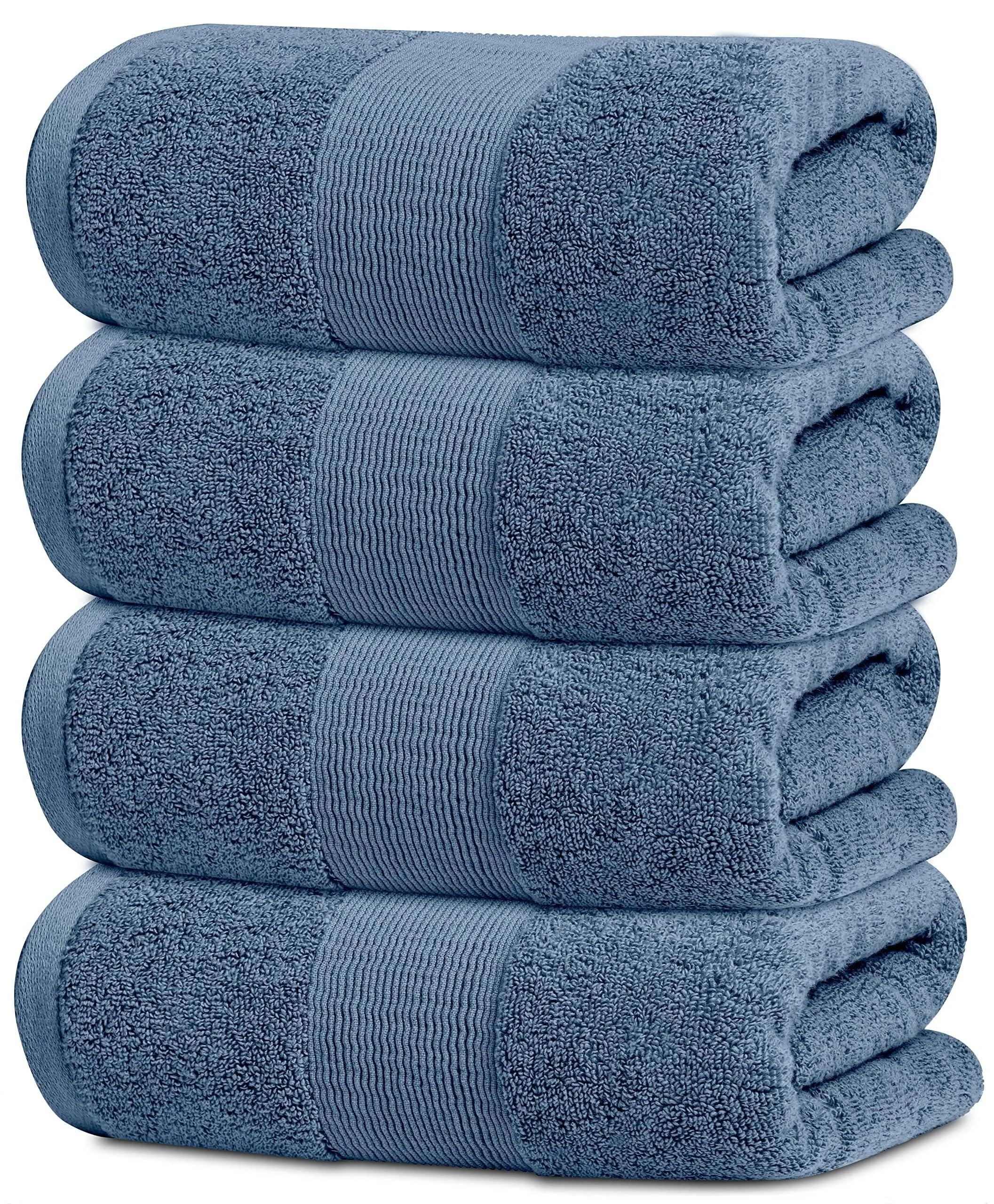 4 Pack Resort Collection Soft Bath Towels 28x55 in Luxury Plush Cotton Blue