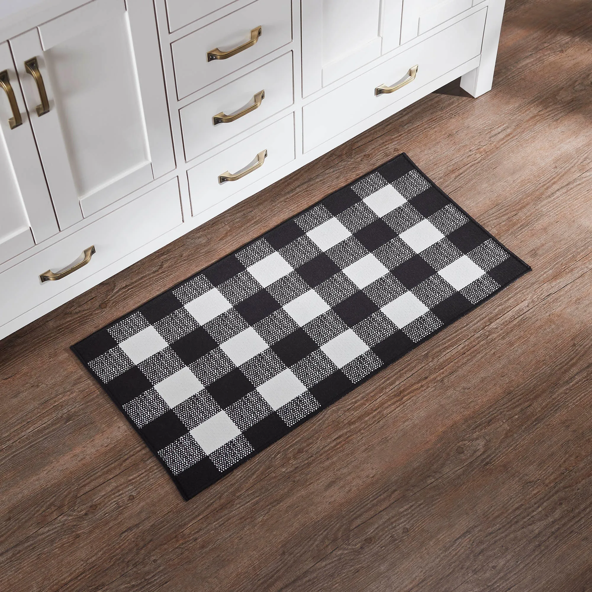 Annie Buffalo Check Black Polyester Rug Rect 17x36