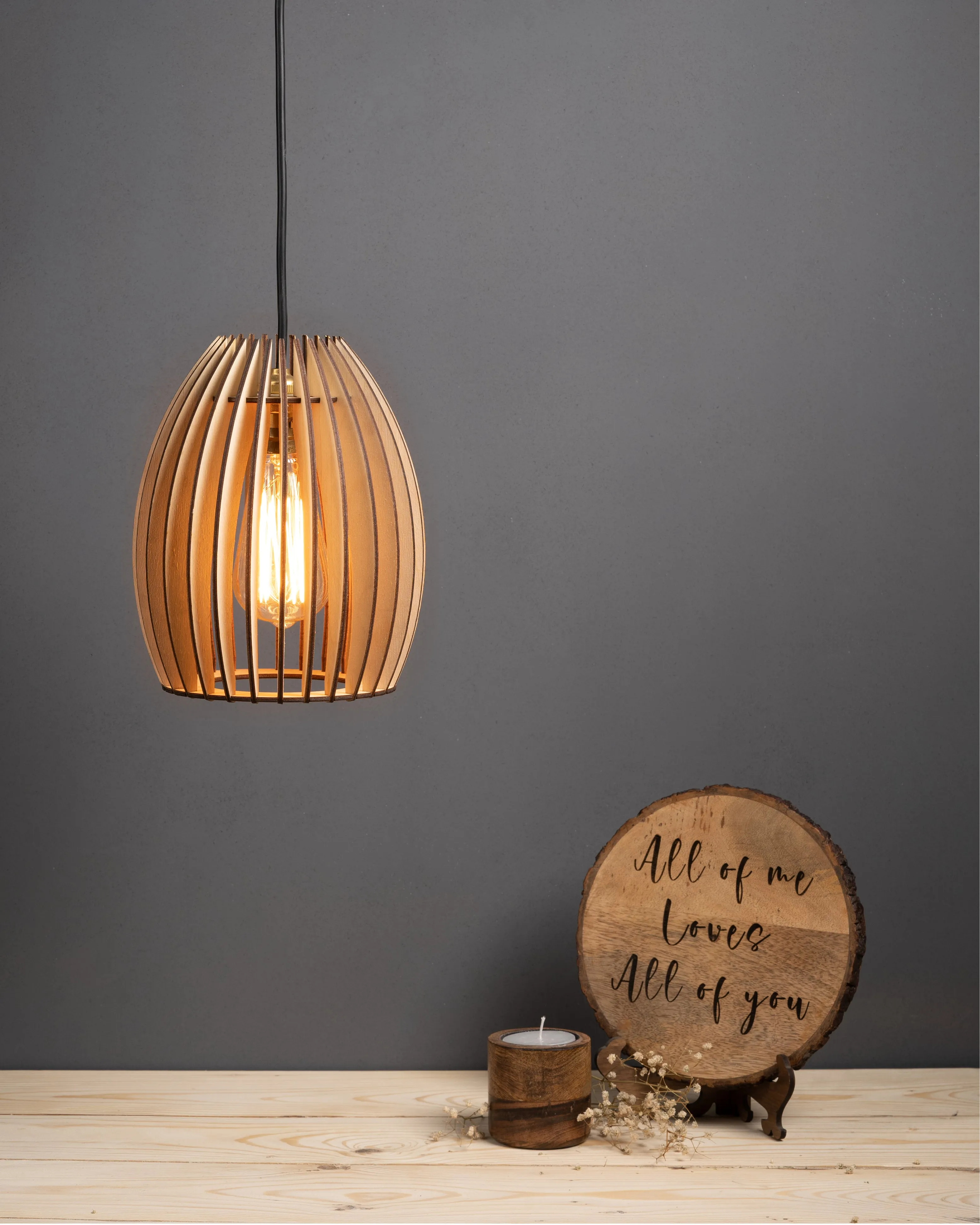 Becaa Poofy Birch Wood Ceiling Lamp