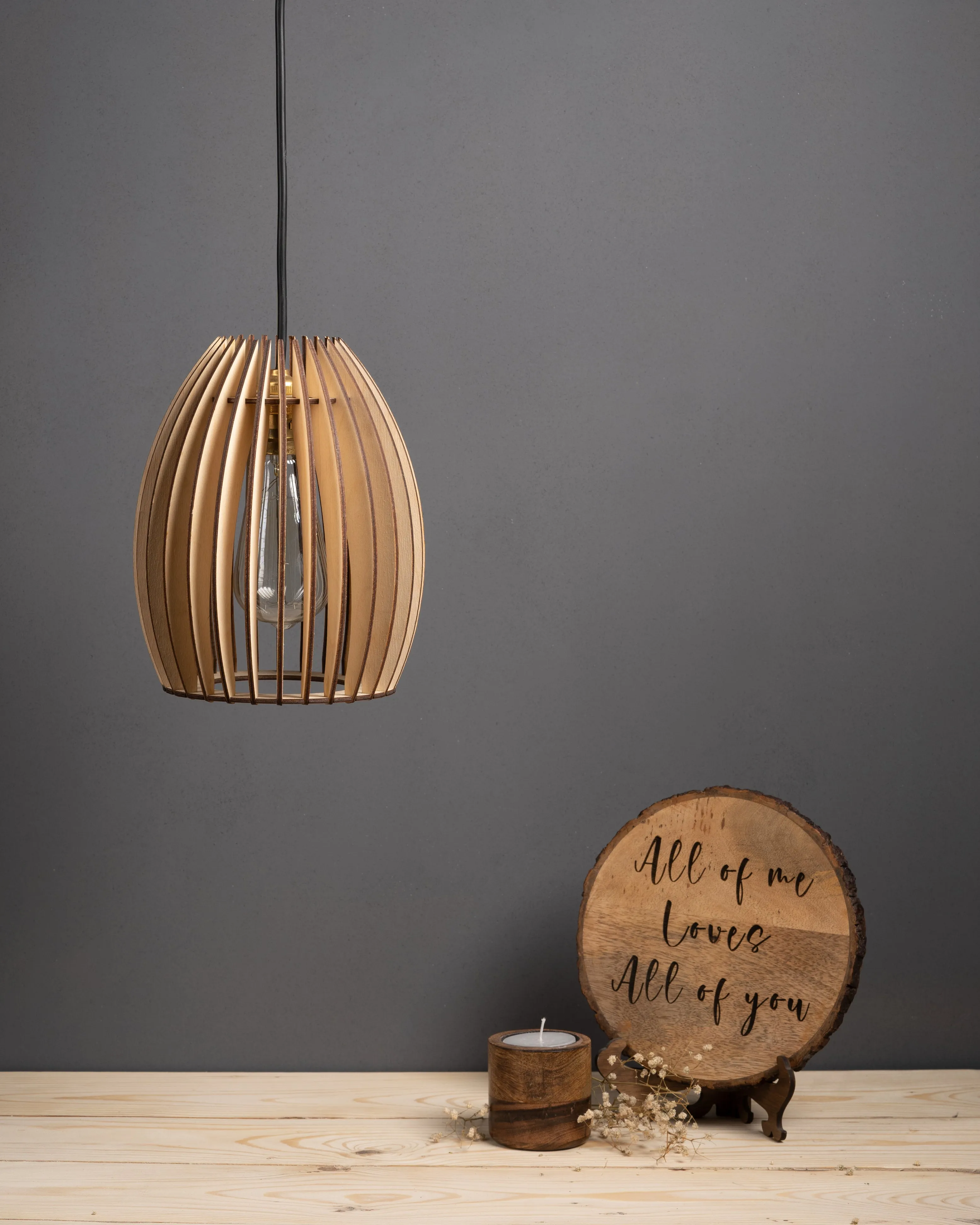 Becaa Poofy Birch Wood Ceiling Lamp