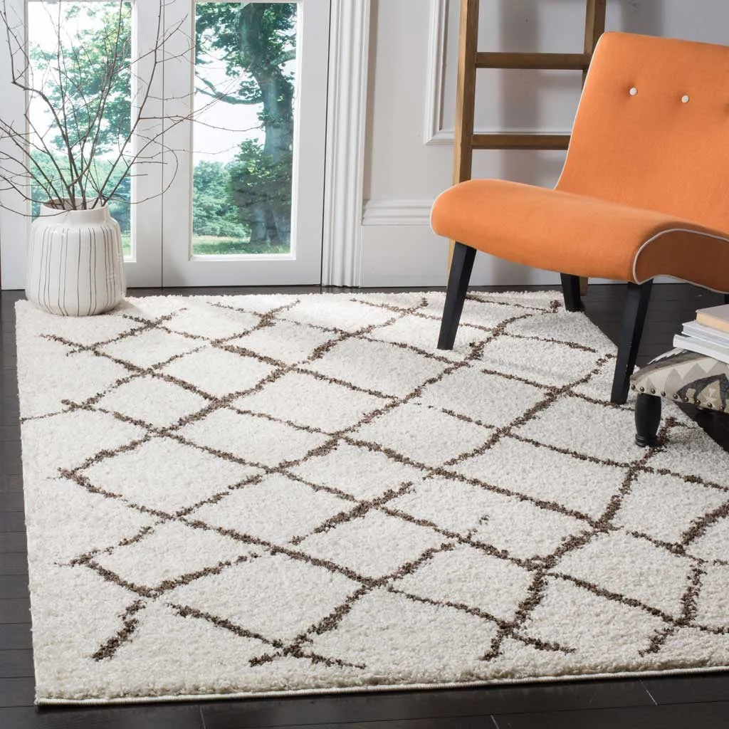 Berber Shag Creme/Brown Area Rug