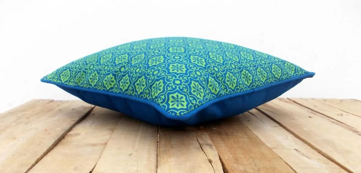 Blue and green, throw pillow cover, tile print, cotton pillow, sizes available.