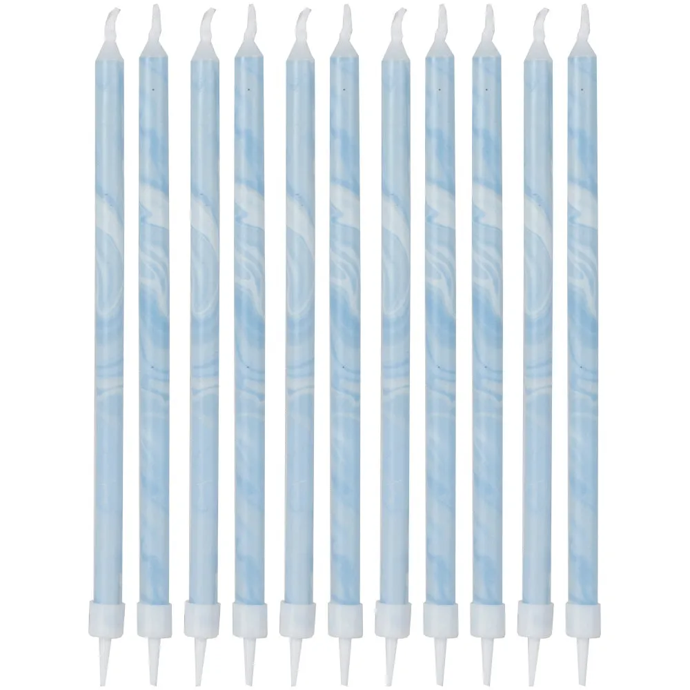 Blue Tall Marble Birthday Cake Candles