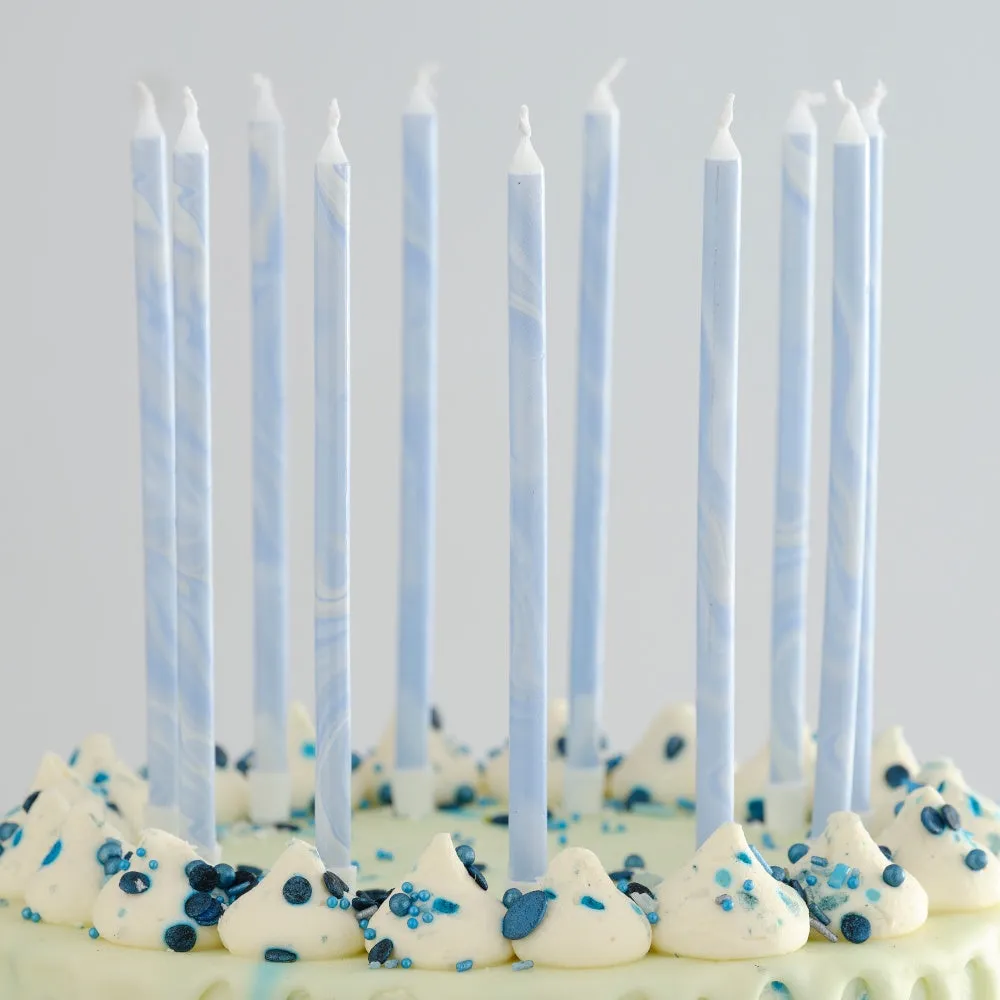 Blue Tall Marble Birthday Cake Candles