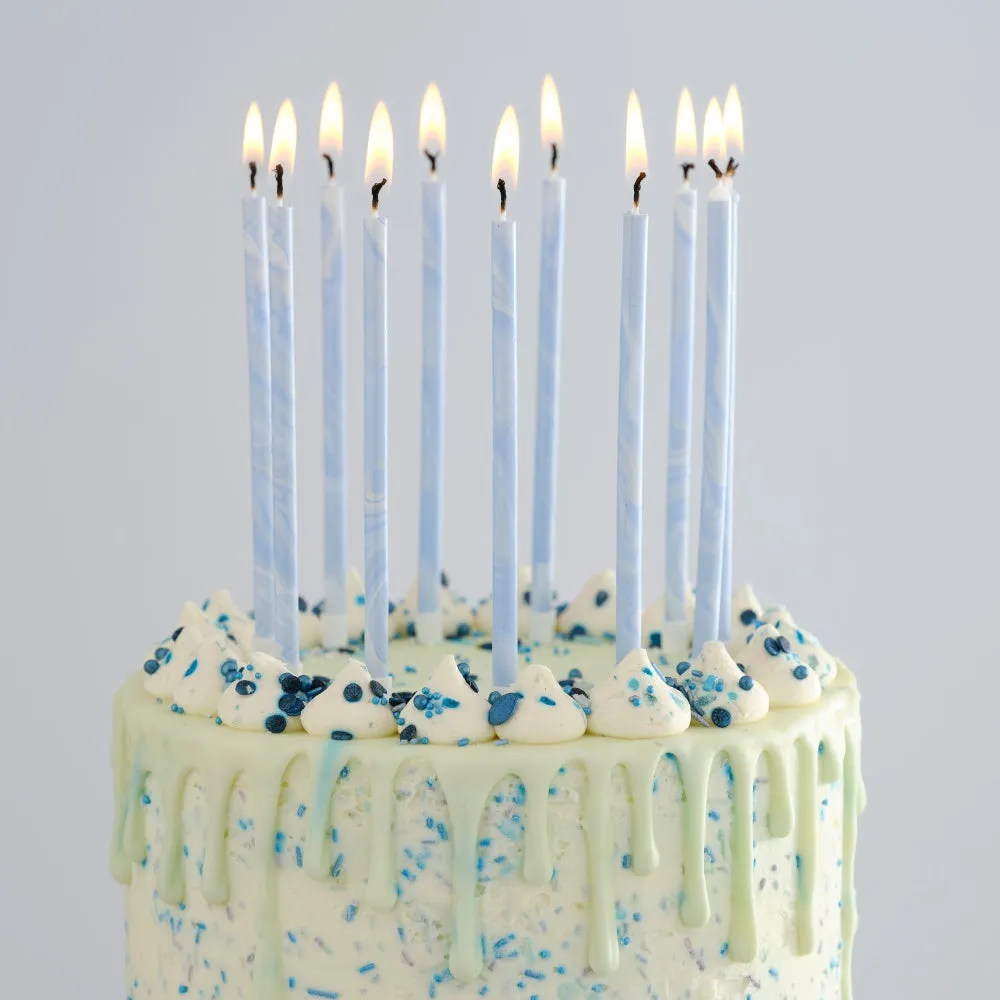 Blue Tall Marble Birthday Cake Candles