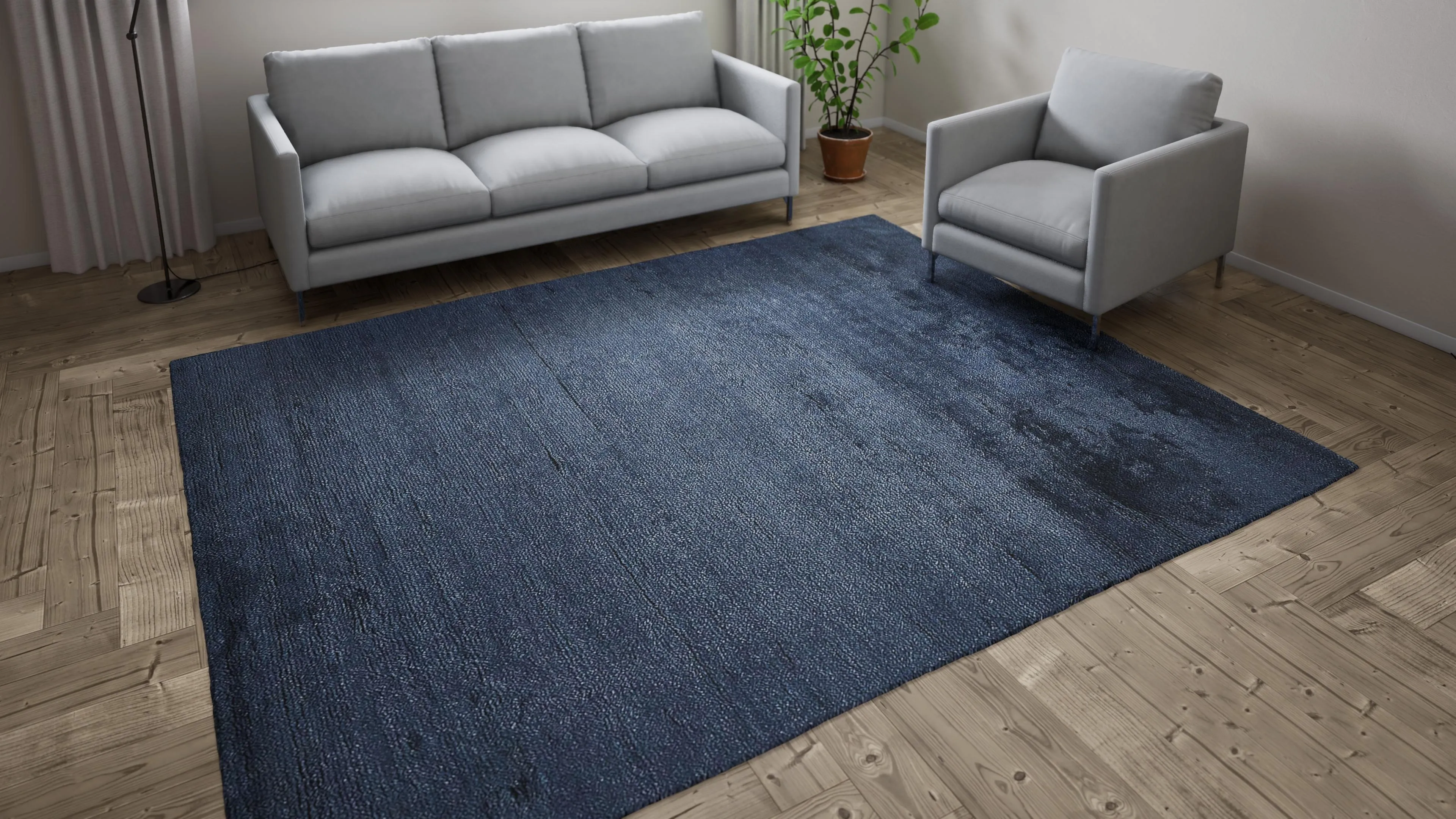 Blue Textured Cashmere and Wool Rug - 8'x 10'