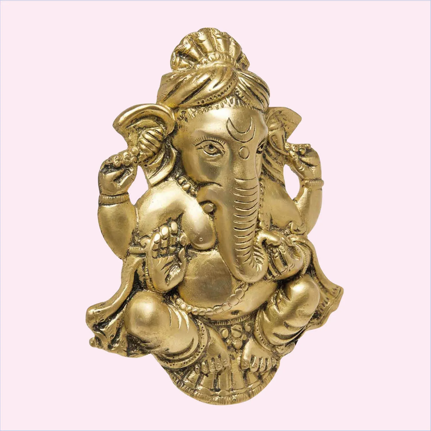 Brass Ganesha with Turban Wall Hanging 8.5 in