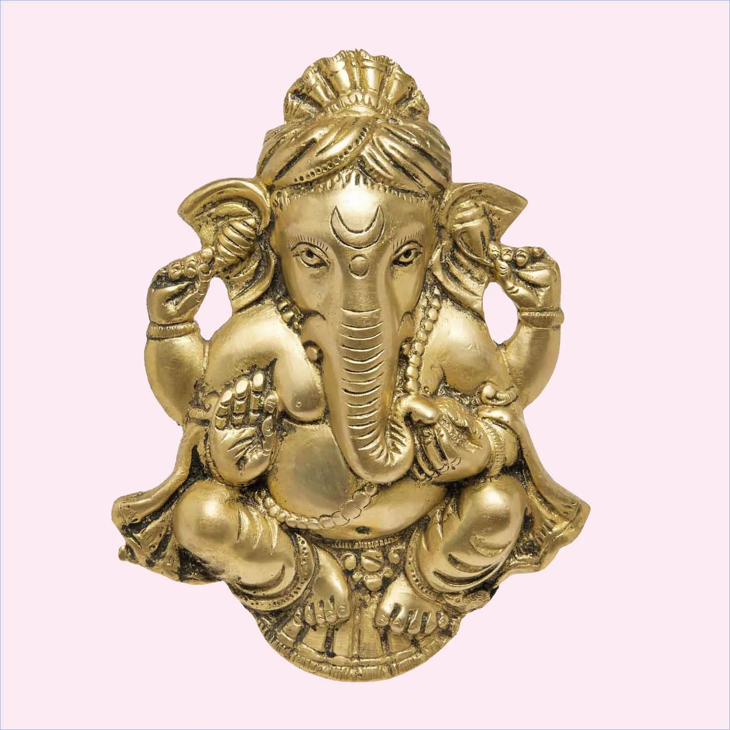 Brass Ganesha with Turban Wall Hanging 8.5 in