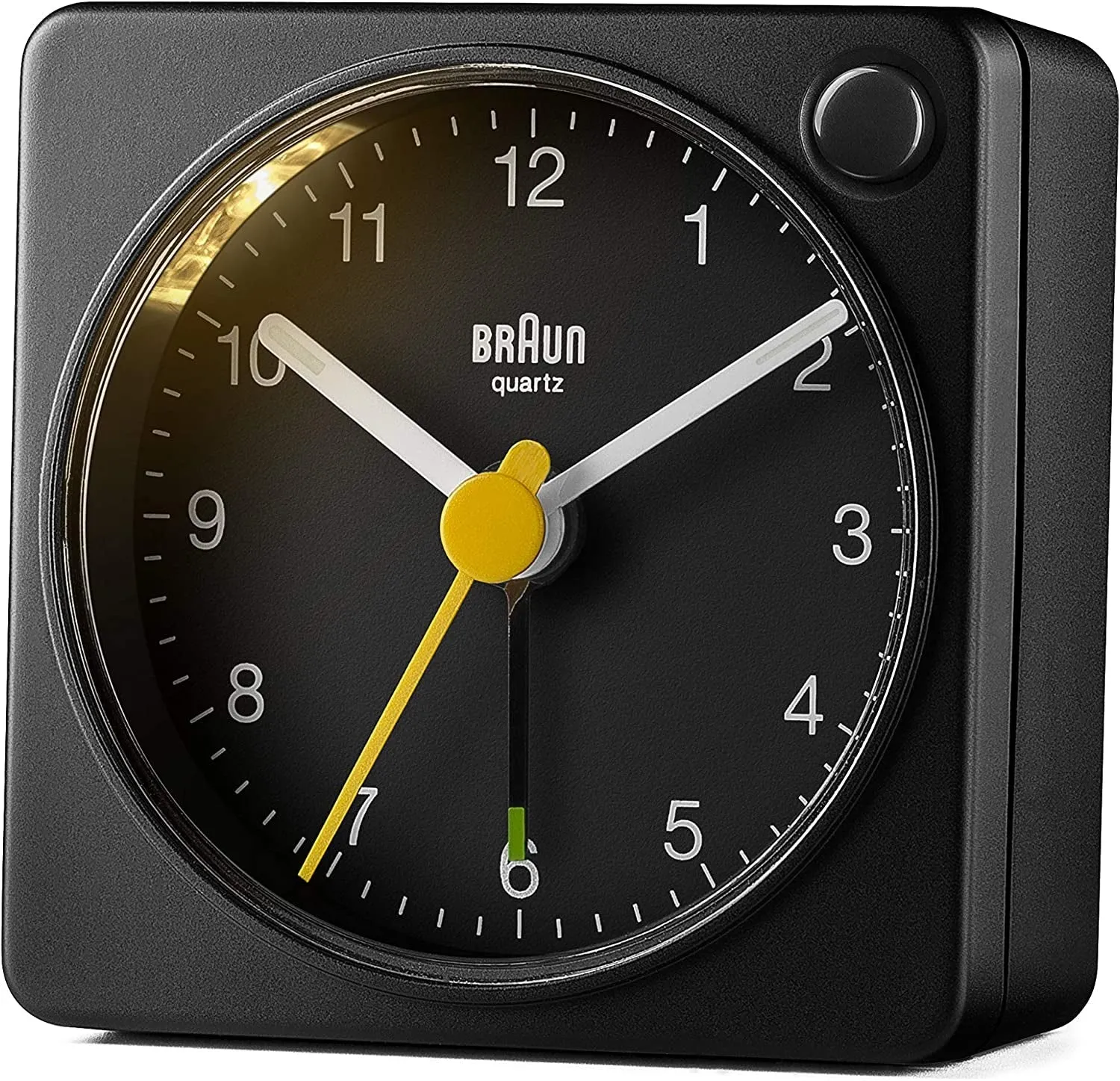 Braun Classic Travel Analogue Clock with Snooze and Light, Compact Size, Quiet Quartz Movement, Crescendo Beep Alarm in Black, Model BC02XB, One