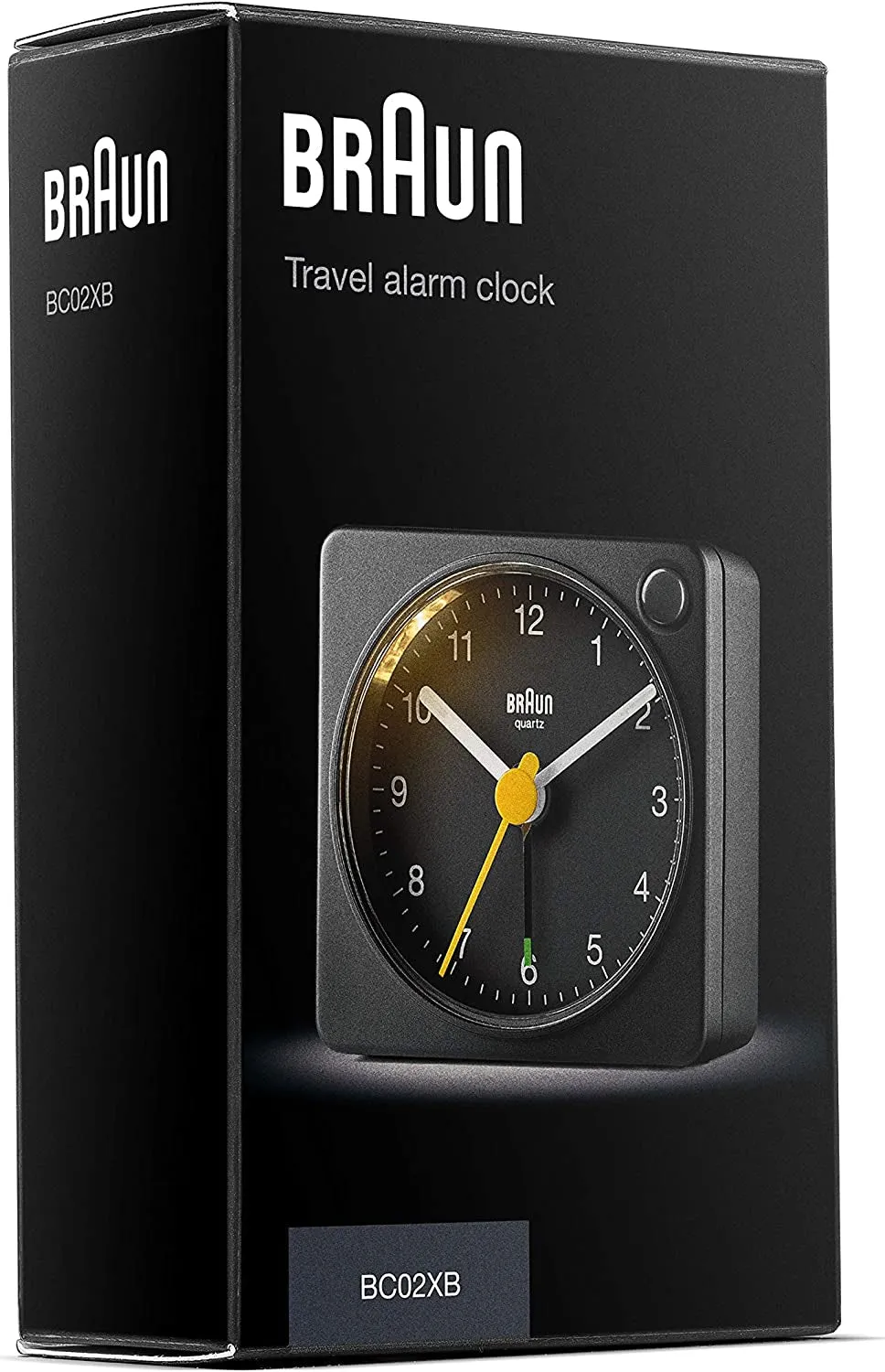 Braun Classic Travel Analogue Clock with Snooze and Light, Compact Size, Quiet Quartz Movement, Crescendo Beep Alarm in Black, Model BC02XB, One