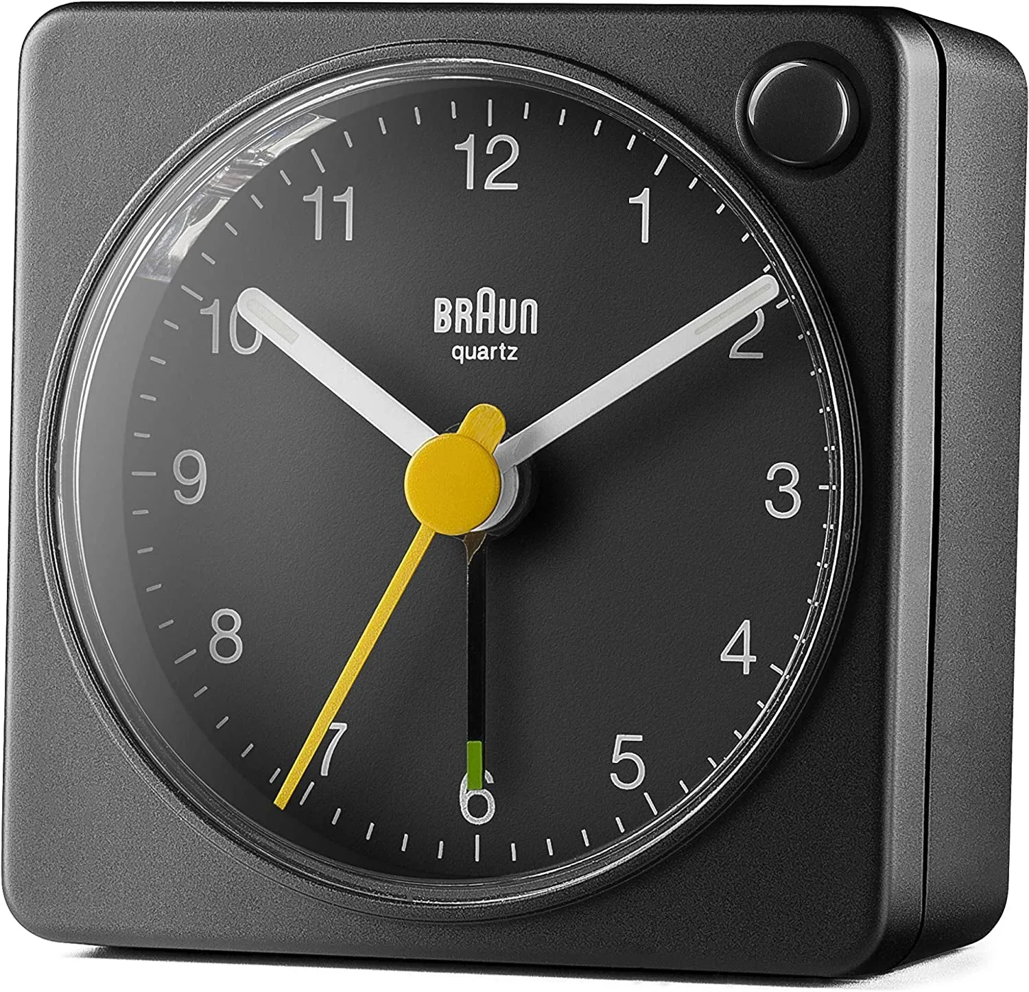 Braun Classic Travel Analogue Clock with Snooze and Light, Compact Size, Quiet Quartz Movement, Crescendo Beep Alarm in Black, Model BC02XB, One