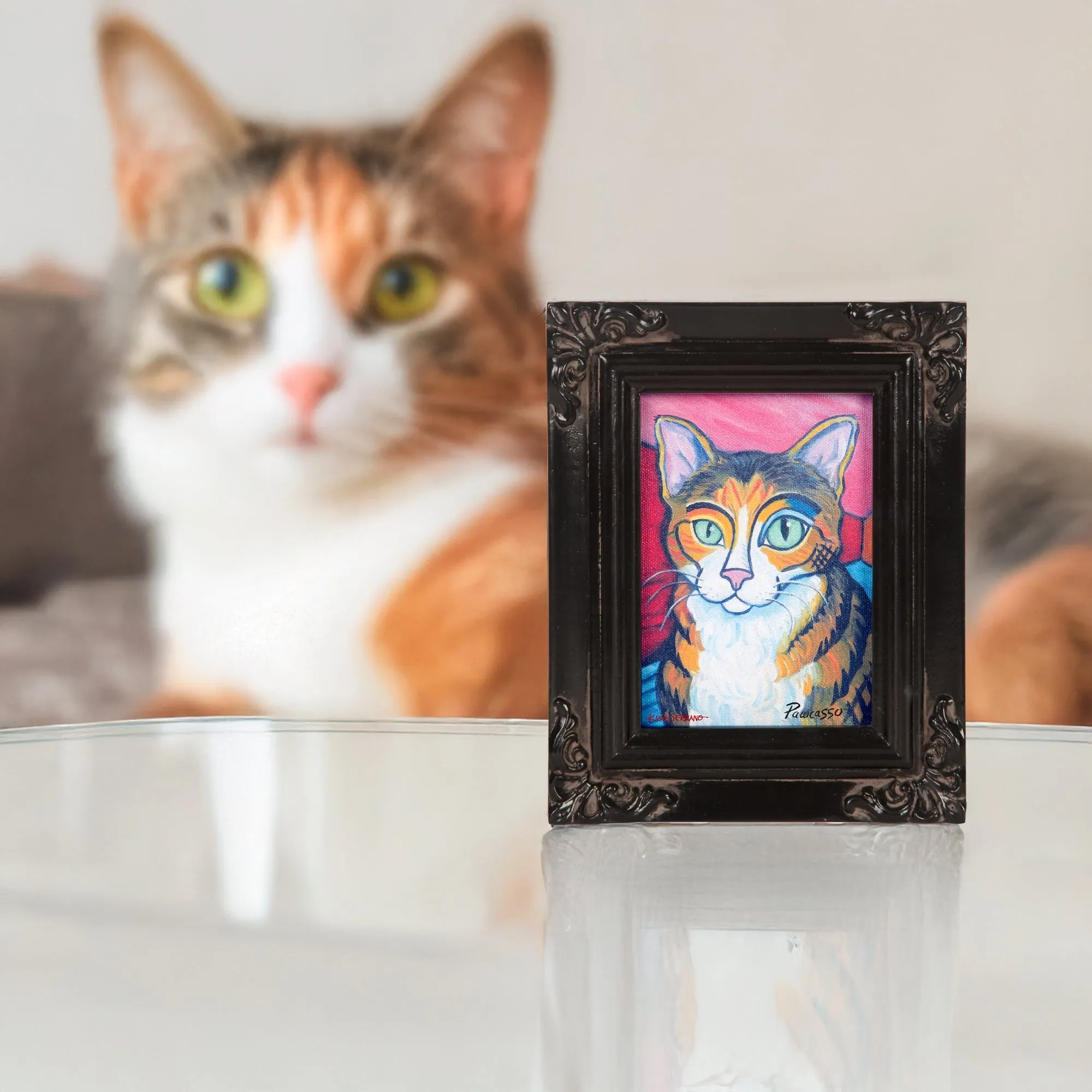 Brown Tabby Pawcasso - 3.5" x 5" Framed Canvas