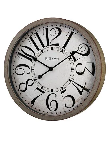 Bulova Westwood Oversized Wall Clock - Antique Grey Finish - Bold Numerals