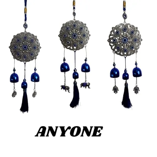 Buyab Factory® Evil Eye Hanging for Home Entrance Door Decoration, Nazar Battu for Home Protection, Good Luck Charm and Prosperity (Blue and Silver)