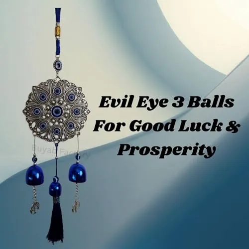 Buyab Factory® Evil Eye Hanging for Home Entrance Door Decoration, Nazar Battu for Home Protection, Good Luck Charm and Prosperity (Blue and Silver)