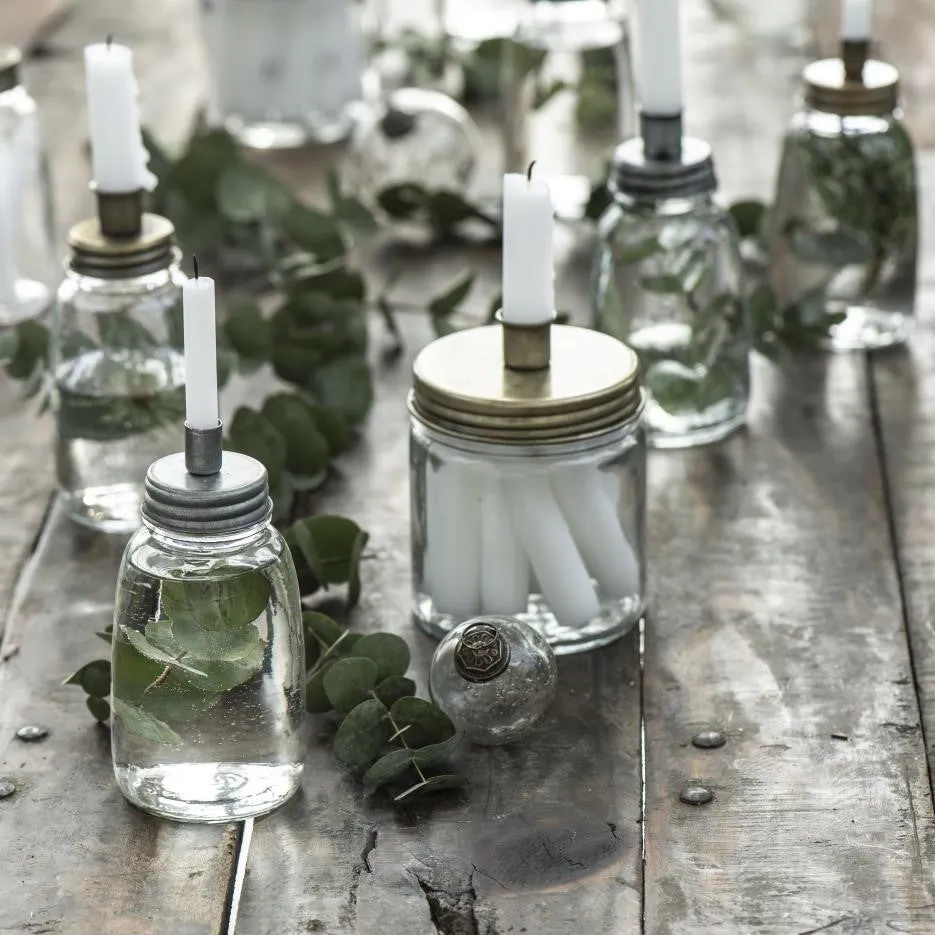 Candle-Holder and Storage Jar for Mini Dinner Candles - Antique Brass