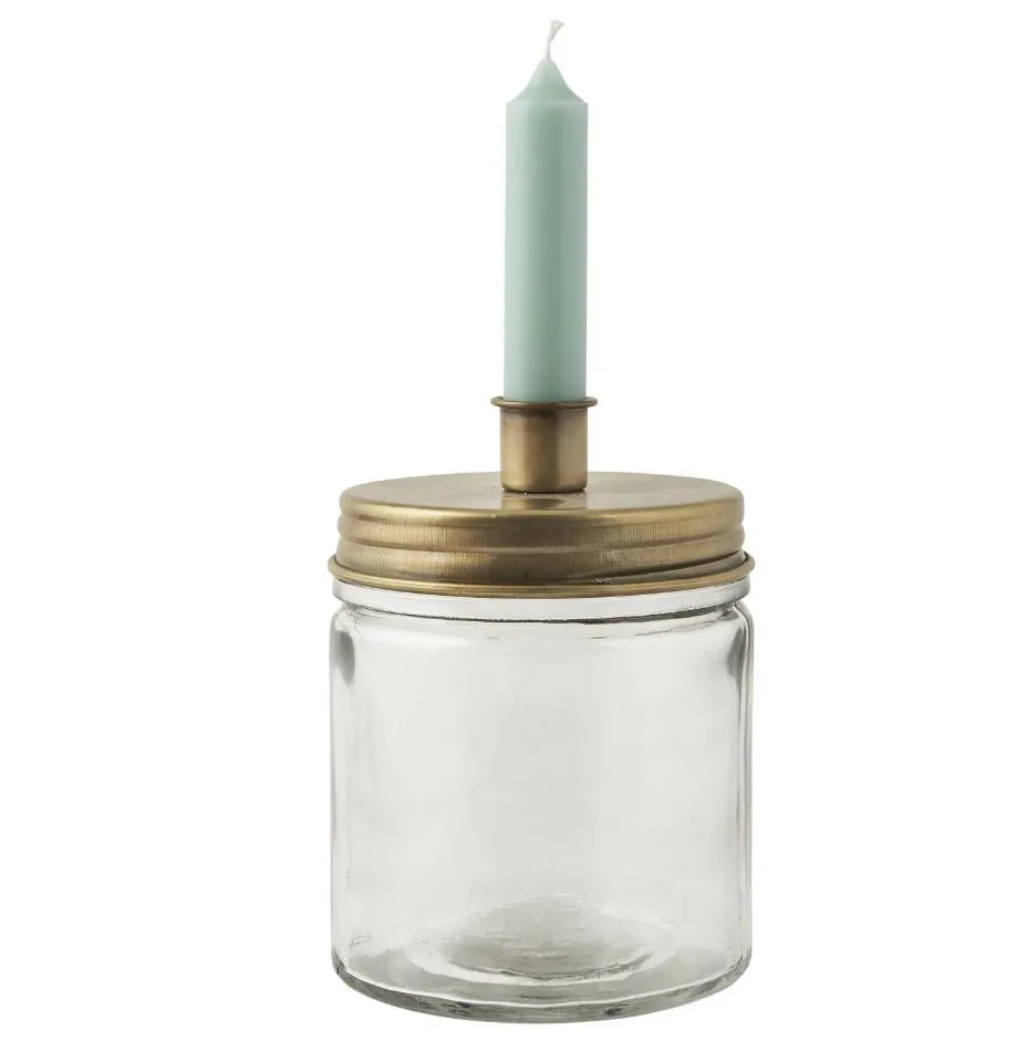 Candle-Holder and Storage Jar for Mini Dinner Candles - Antique Brass