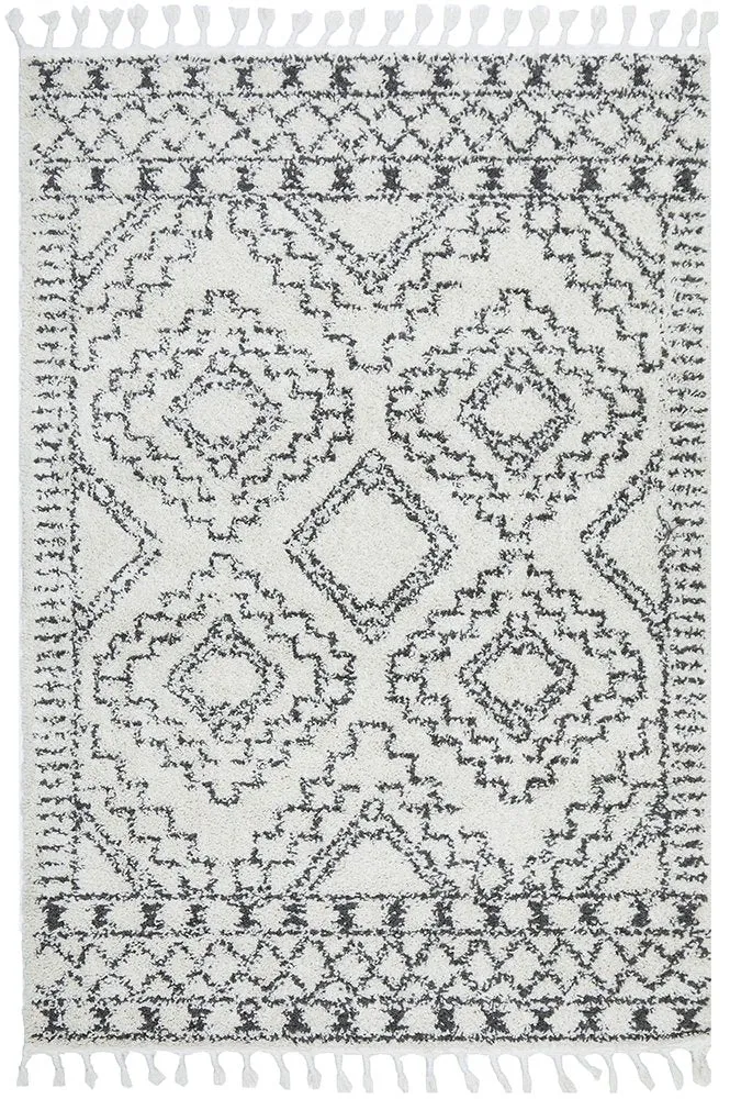 Casablanca Natural Patterned Shag Tassel Floor Rug