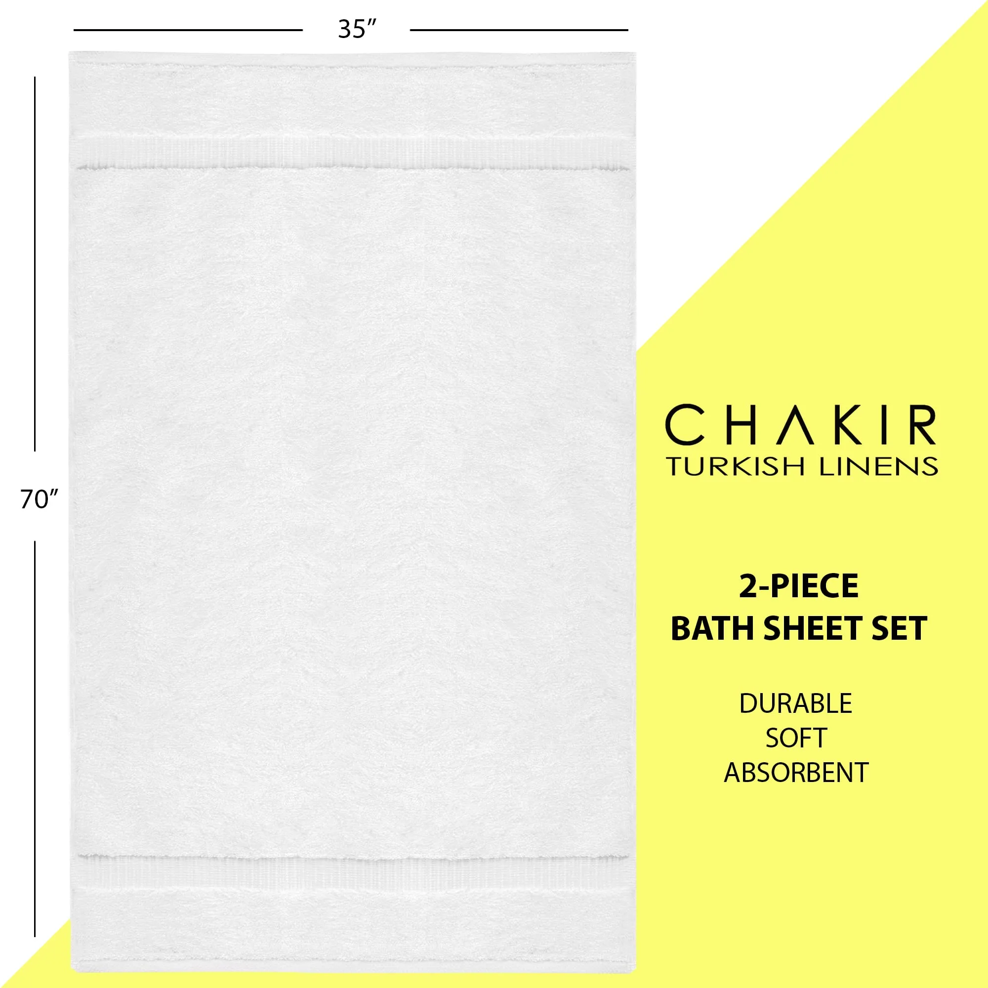 Chakir Turkish Linens, 100% Cotton Premium Quality Turkish Bath Sheets (35''x70'' Large Bath Sheet Towels - White)