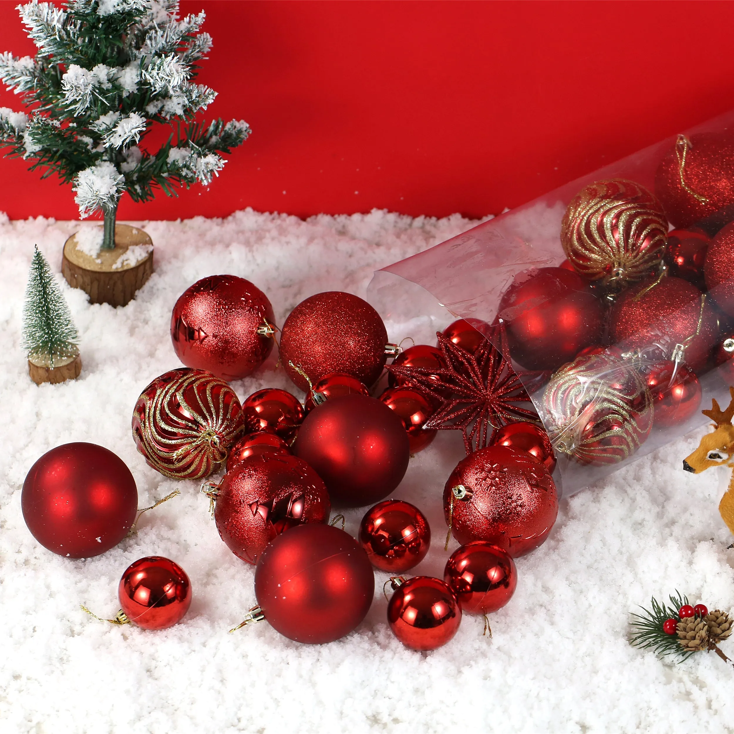 Christmas Red Golden Hangings Balls Ornaments for Xmas Tree Decoration