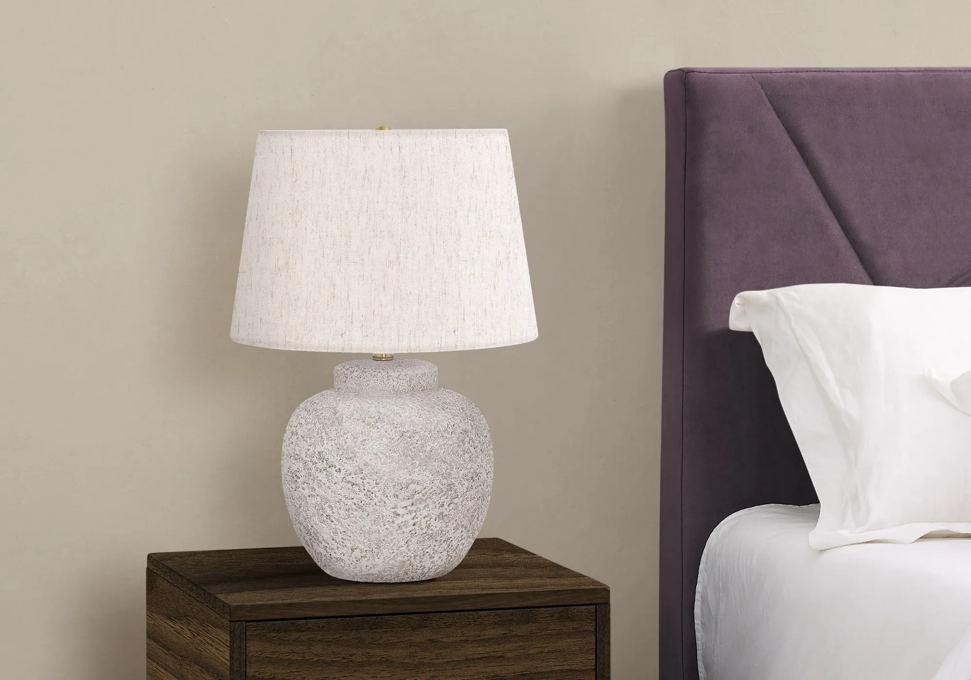 ConcreLight: Modern Cream Concrete Table Lamp, 22"H, with Ivory/Cream Shade