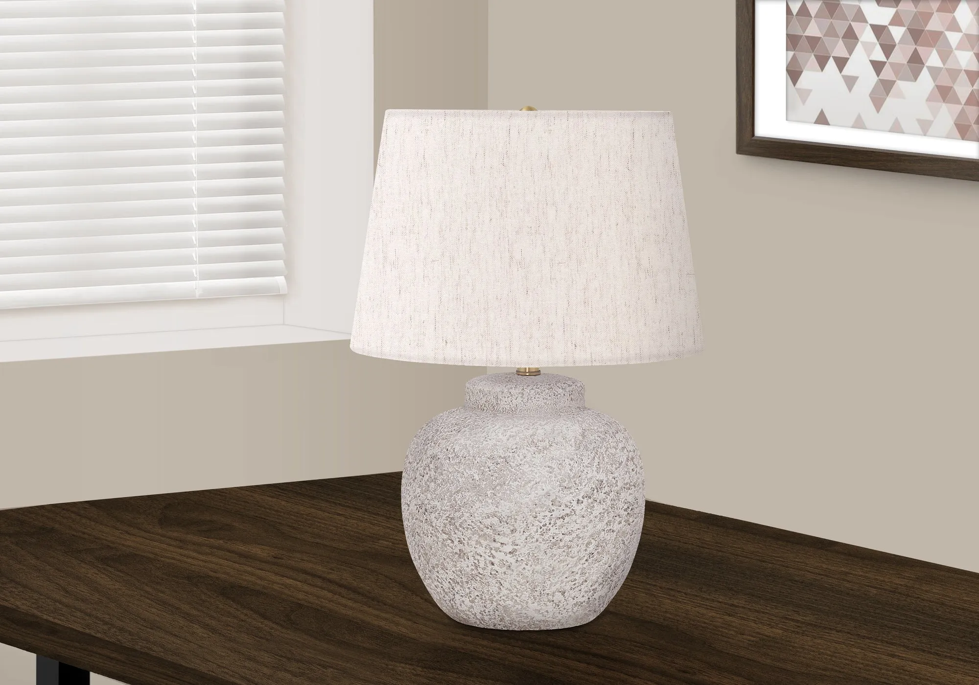 ConcreLight: Modern Cream Concrete Table Lamp, 22"H, with Ivory/Cream Shade