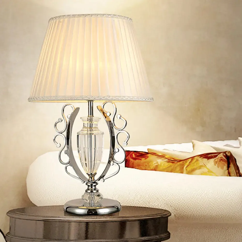 Contemporary Crystal Table Lamp: Hand-Cut Modern Urn Shape, Chrome Finish