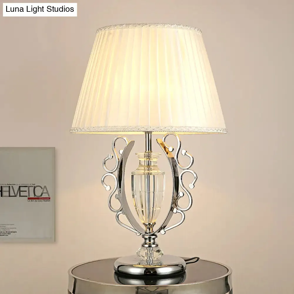 Contemporary Crystal Table Lamp: Hand-Cut Modern Urn Shape, Chrome Finish