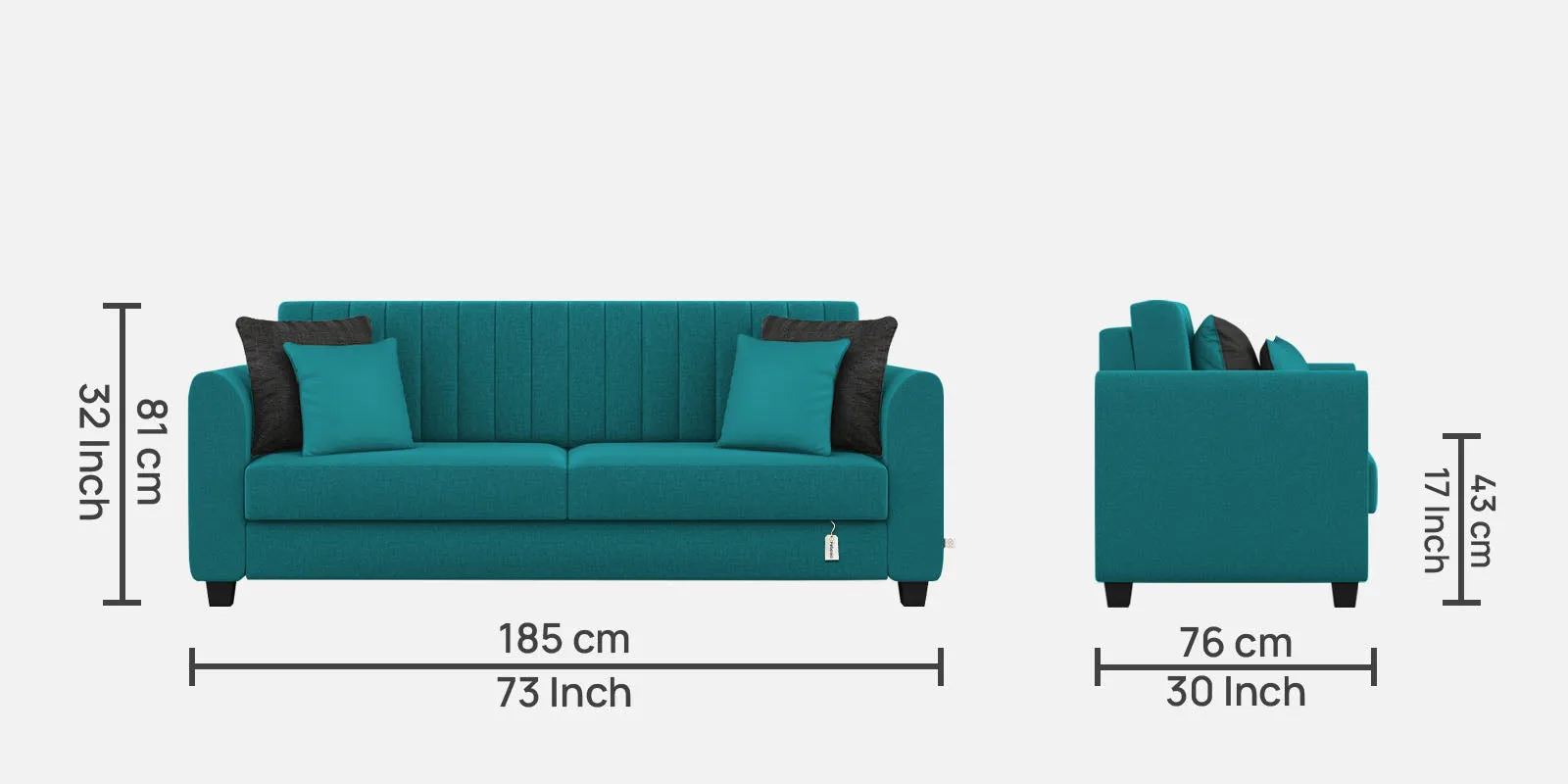 Cosmic Fabric 3 Seater Sofa in Sea Green Colour