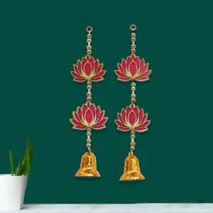 CraftVatika Lotus Floral Decoration with Bell Wall Hanging Strings for Home Decoration, Diwali, Wedding, All Festival Decoration, Decorative Item for Wall/Door/Window Hanging (2 Pc's)