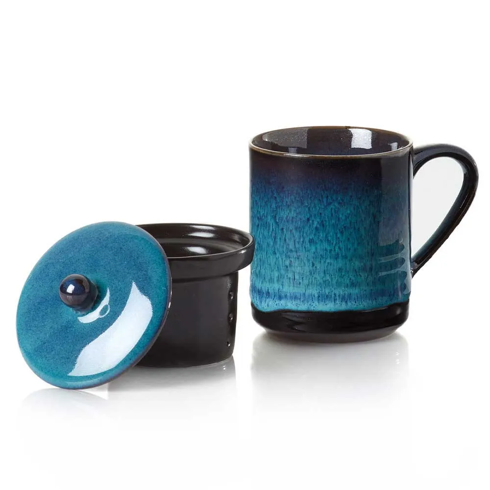 Deep Blue Ceramic Tea Infuser Mug