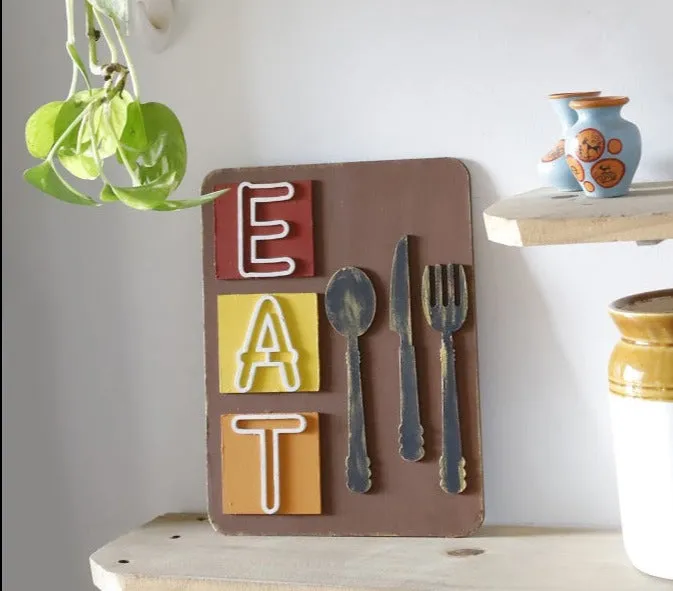 Eat Hand-Painted Kitchen Wall Hanging - Brown