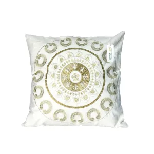 Embroidered Cushion - 100% Cotton Canvas, 45x45cm |  Ivory Floral Pattern | Cotton Home