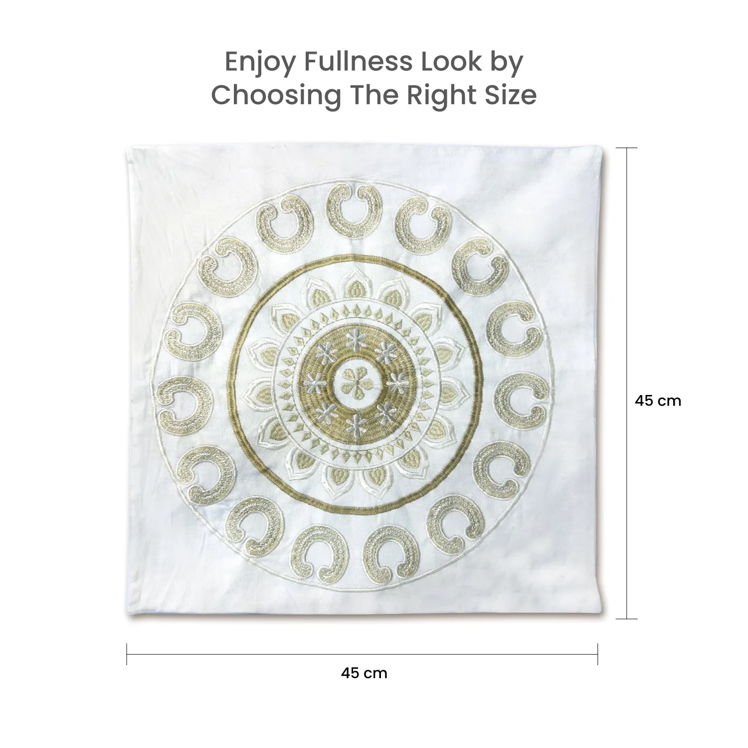 Embroidered Cushion - 100% Cotton Canvas, 45x45cm |  Ivory Floral Pattern | Cotton Home