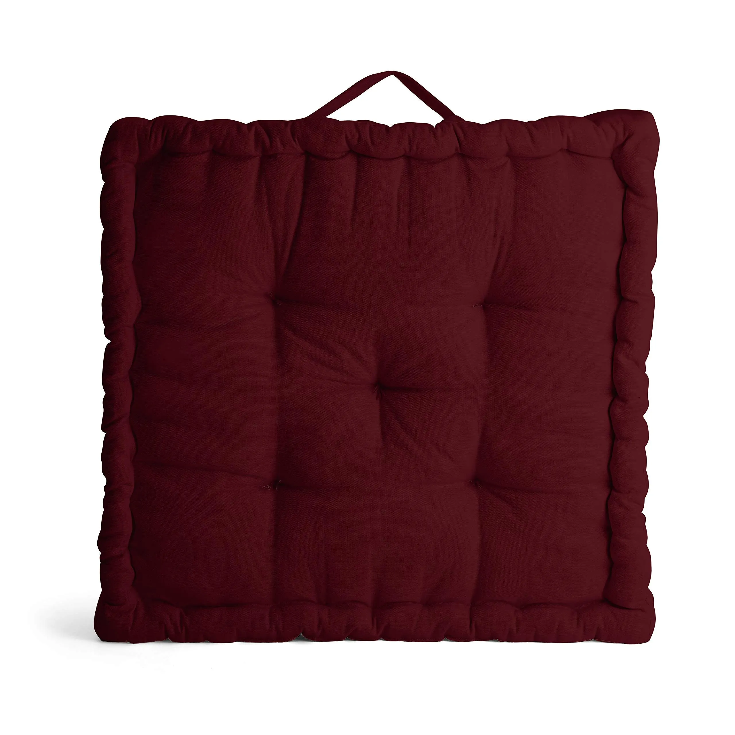 Encasa Homes Square Floor Cushions 50 x 50 x 10 cm - Rich Maroon - Solid Dyed Canvas with Cotton Filler Large Size for Seating Meditation Yoga Pooja Guests Living Room Bedroom