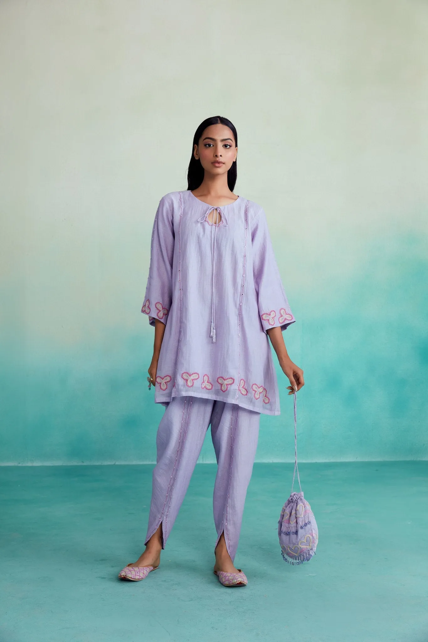 Ethereal kurta set - Lavender Hand embroidered Dhoti Kurta set