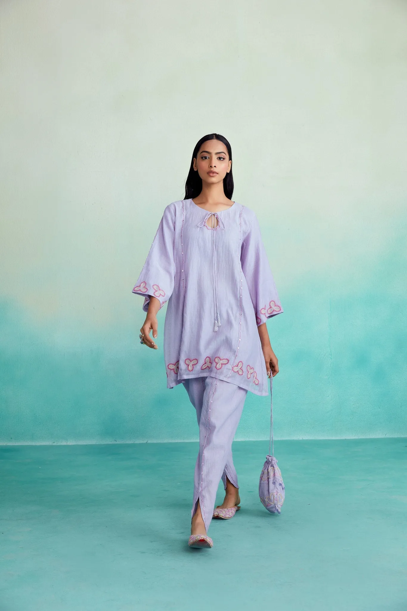 Ethereal kurta set - Lavender Hand embroidered Dhoti Kurta set