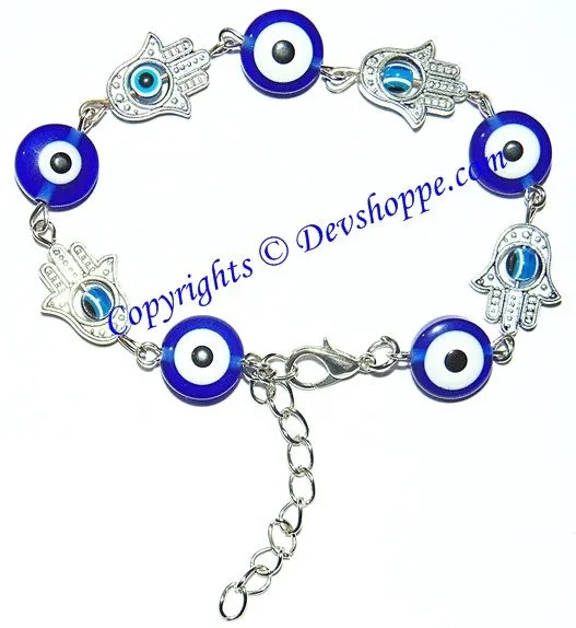 Evil Eye Vinatge Hamsa Tibetan Beaded Charm Chain Bracelet