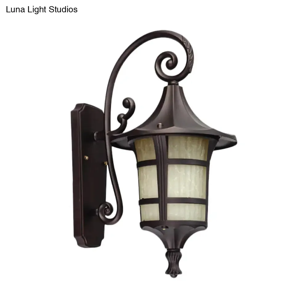 Farmhouse Wall Sconce Light with Opal Glass Shade and Lantern Design, Black/Coffee