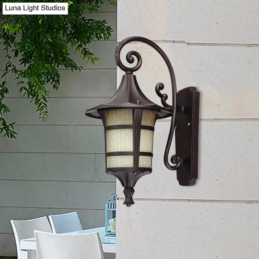 Farmhouse Wall Sconce Light with Opal Glass Shade and Lantern Design, Black/Coffee