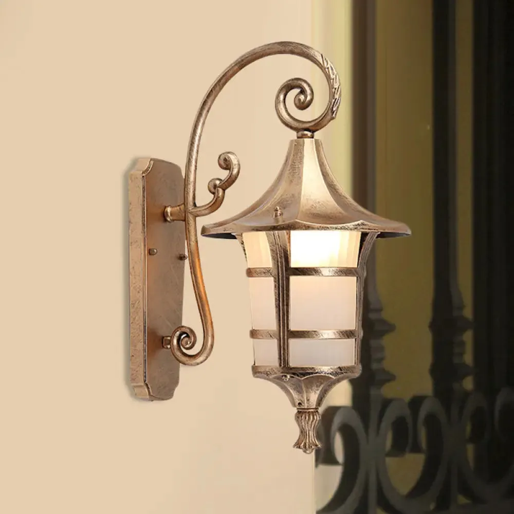 Farmhouse Wall Sconce Light with Opal Glass Shade and Lantern Design, Black/Coffee