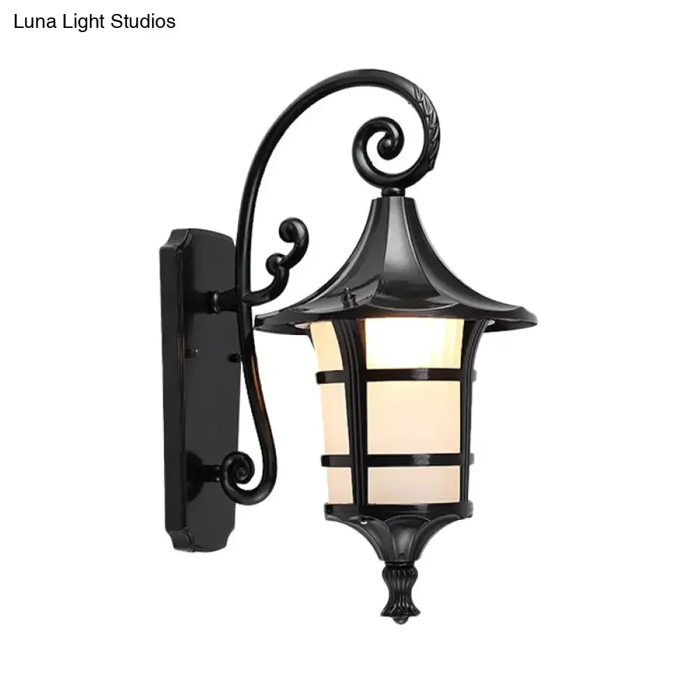 Farmhouse Wall Sconce Light with Opal Glass Shade and Lantern Design, Black/Coffee