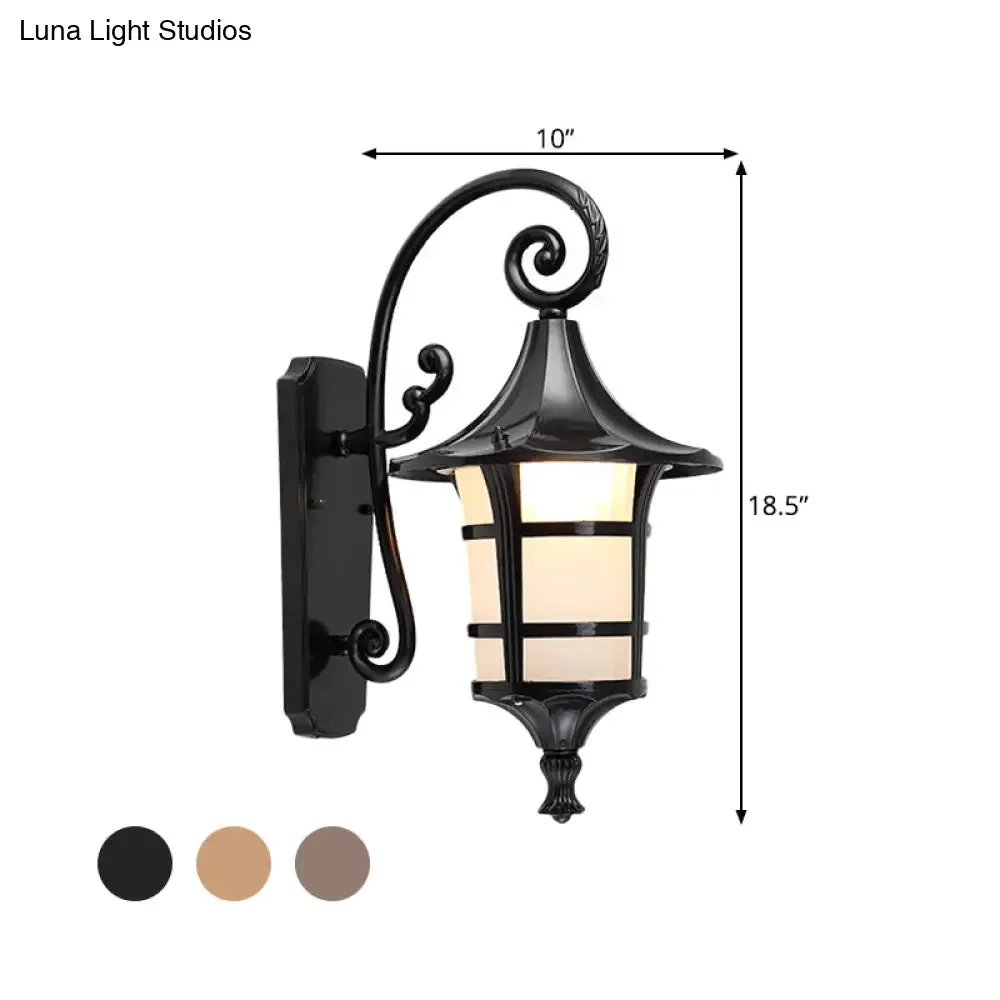 Farmhouse Wall Sconce Light with Opal Glass Shade and Lantern Design, Black/Coffee